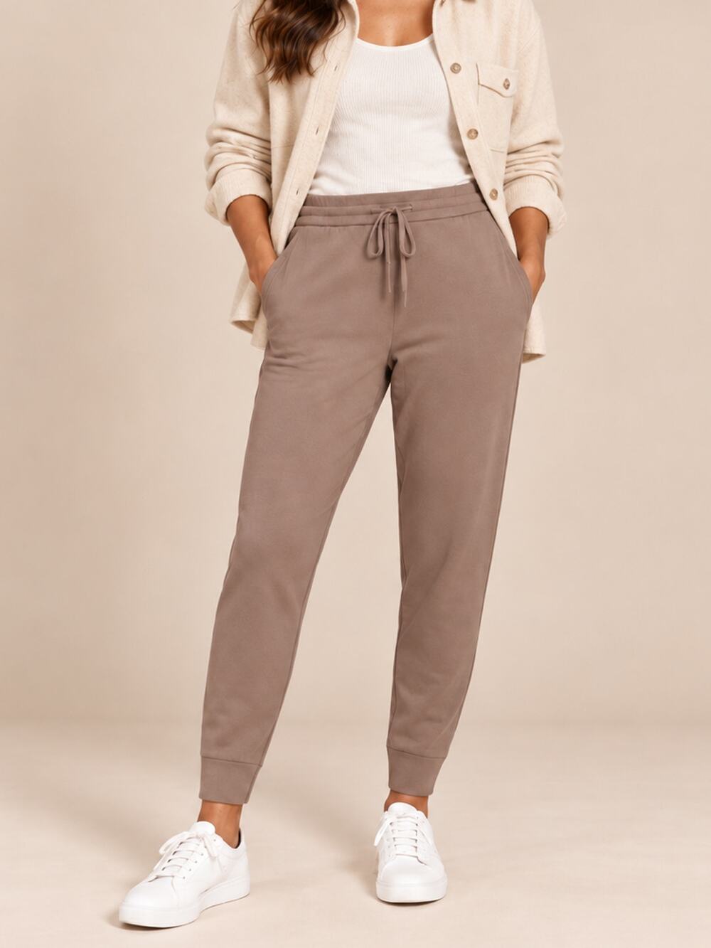 Eileen Fisher Driftwood Brown Organic Cotton Jersey Jogger Pants XL